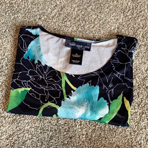 Susan Graver Shantung Watercolor Floral Liquid Knit Top - Picture 3 of 7